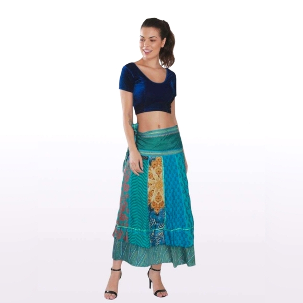 *$28 START* Bohemian Upcycled Silk Patchwork Maxi Skirt Assorted Fabrics!